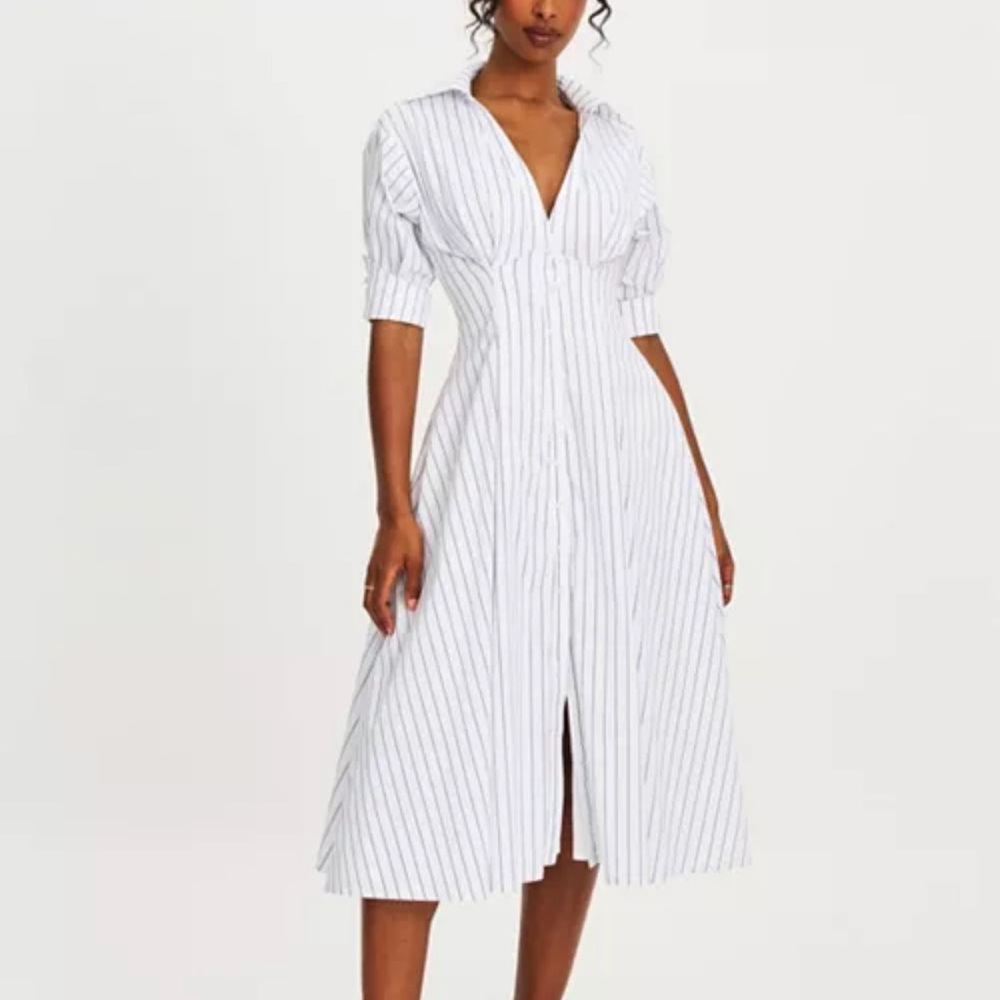 Miss Circle Cotton Poplin Pleated Midi Preppy Shirt Dress SOLD OUT ONLINE - Picture 3 of 15